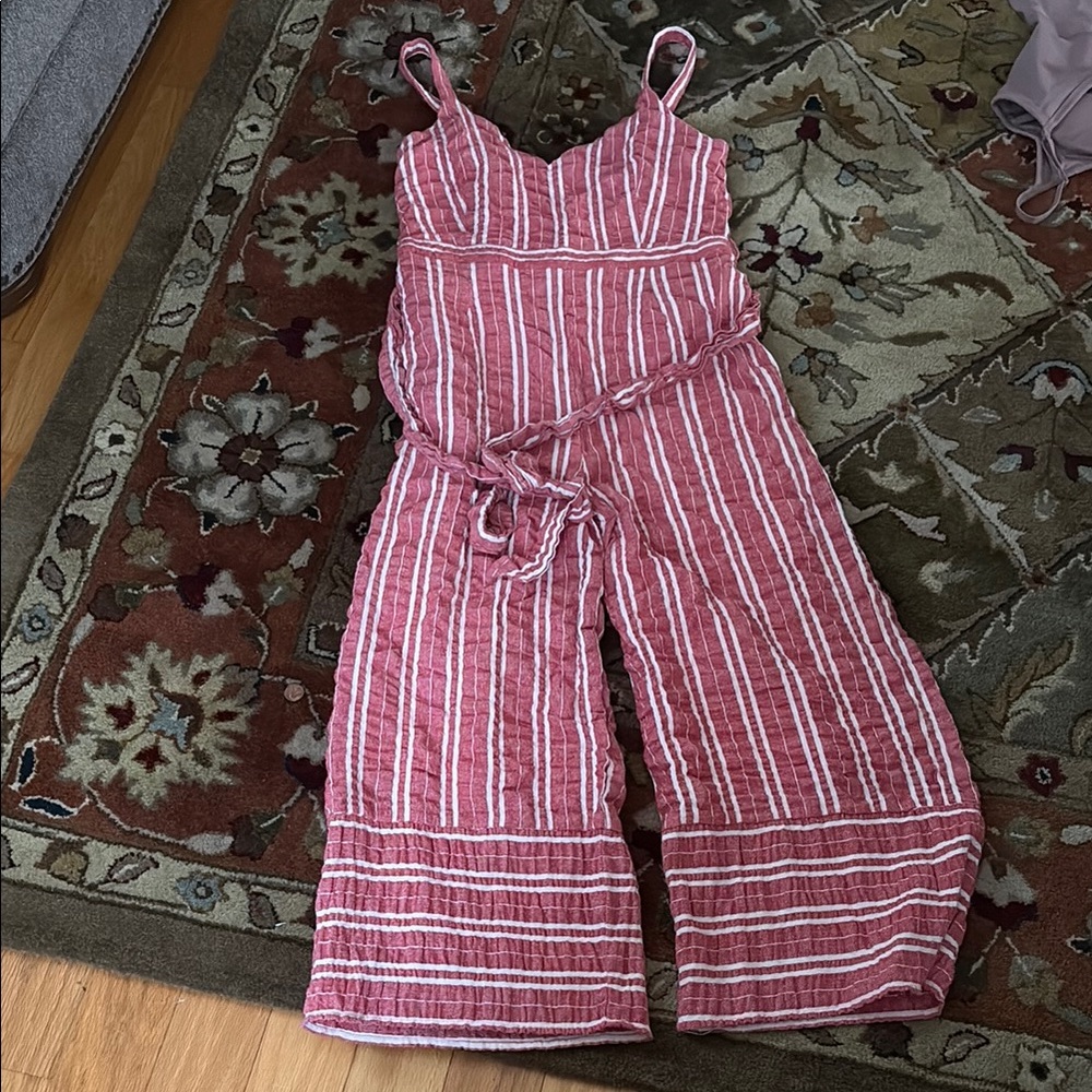 Anthropologie Coral and White Jumpsuit